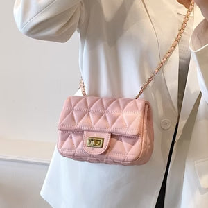 High-grade Diamond Pattern Chain Bag Women - Pink